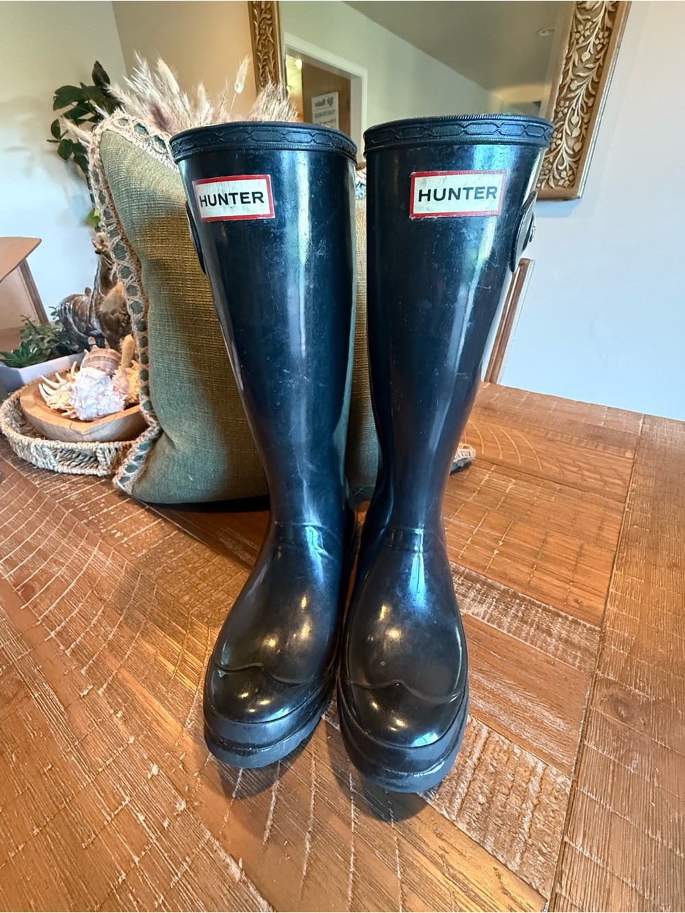 Hunter Glossy Black Tall Rain Boots with Logo